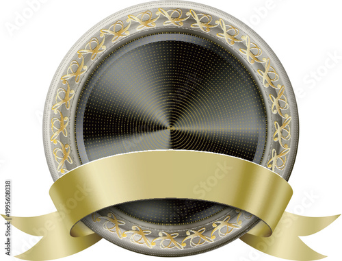 Metal award icon with golden ribbon