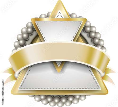 Triangle golden award with ribbon