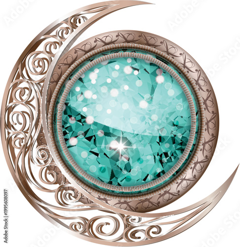 Blue jewelry badge with moon shaped decoration