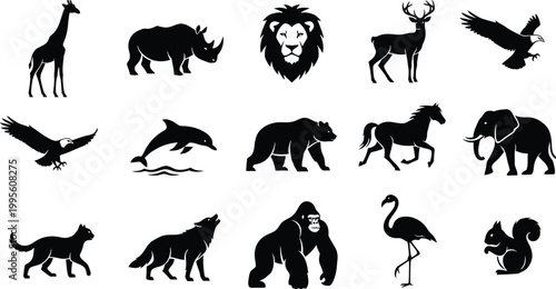 Silhouette collection of diverse african wildlife and animals