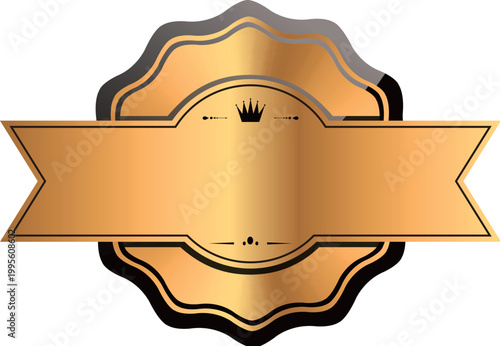 Golden badge or label with ribbon