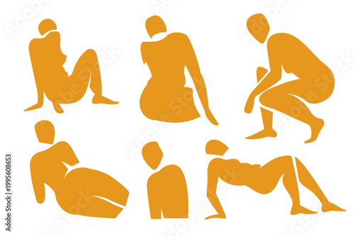 Woman contemporary abstract figures silhouette, hand drawn cut out feminine form different poses. Flat collage mid-century style, applique unique design, female shape poster, decorative art. Isolated.