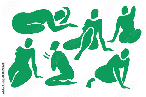 Woman contemporary abstract figures silhouette, hand drawn cut out feminine form different poses. Flat collage mid-century style, applique unique design, female shape poster, decorative art. Isolated.