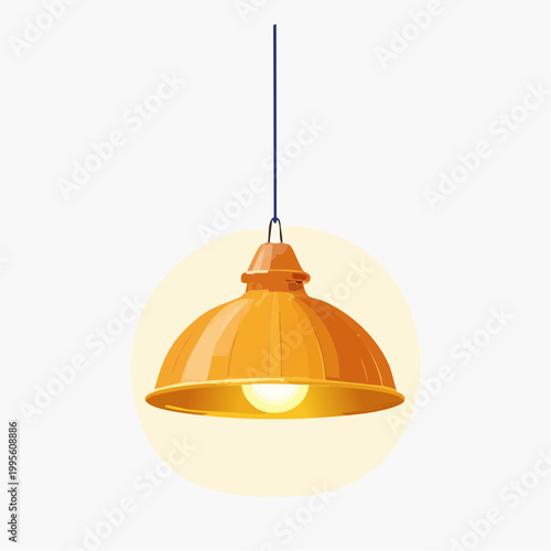 A single orange pendant light fixture hanging from a cord, emitting a soft glow