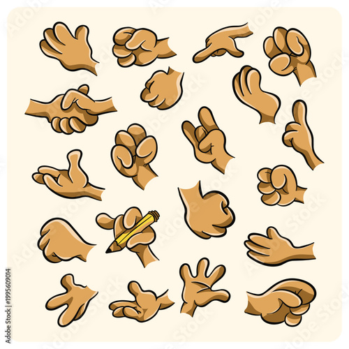 Collection of Cartoon Human Hands Gestures and Actions