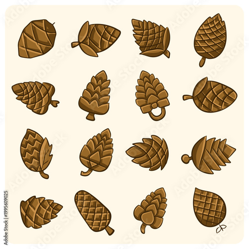 Decorative Autumn Pine Cones and Seeds Set Illustration