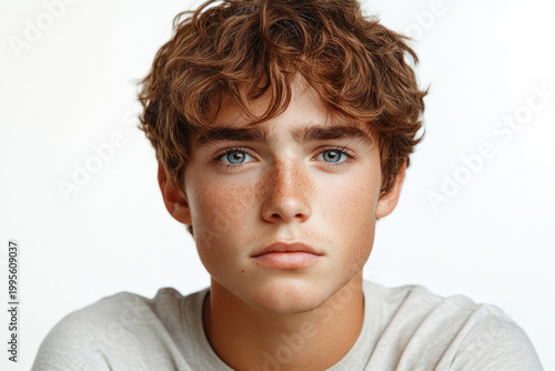 Professional Front-facing Photo of a Young Man in Neutral T-shirt