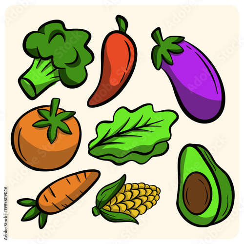 Fresh Organic Vegetables Set Illustration for Healthy Lifestyle