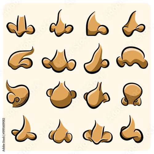Set of Various Cartoon Human Nose Shapes and Profiles