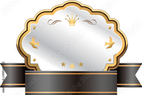 Silver badge with golden crown and frame