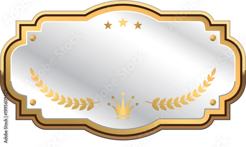 Silver label with golden crown and frame