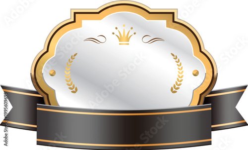 Silver badge with golden crown and ribbon