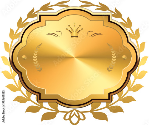 Golden badge with crown and ear of rice