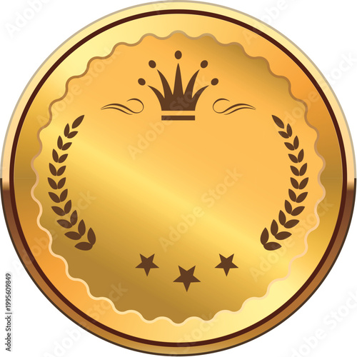 Golden badge with crown, star and ear of rice"