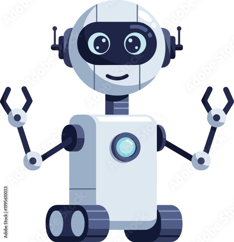 Friendly Robot Character With Headphones And Gesture