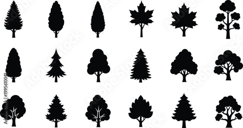 Silhouettes of various trees a collection of botanical shapes