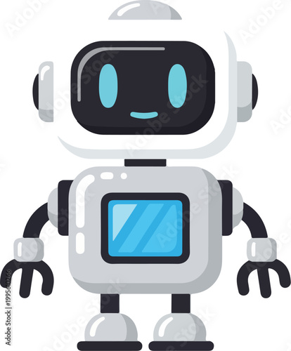 Friendly robot character with blue screen and smiling face