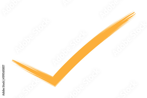 Hand drawn brush stroke gold orange or amber confirmation check mark sign icon texture on white background success business verification yes and ok symbol vector illustration