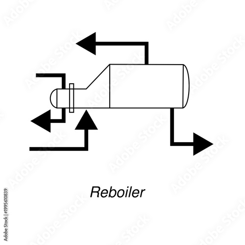 Reboiler heat exchanger P&ID symbol vector icon. Industrial process equipment for piping and instrumentation diagrams and technical schematics.
