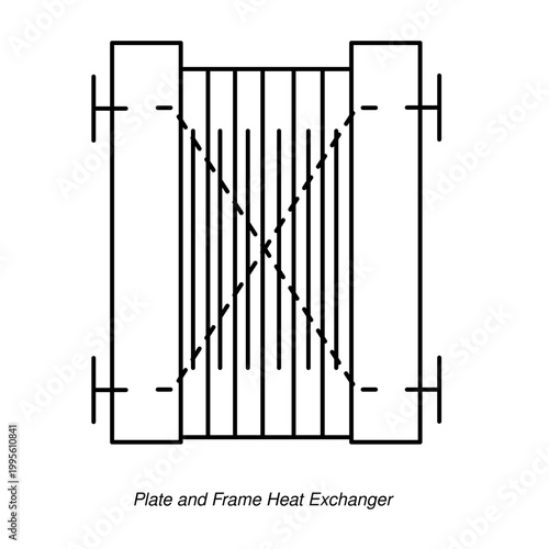 Plate and frame heat exchanger P&ID symbol vector icon. Industrial process equipment for piping and instrumentation diagrams and schematics.