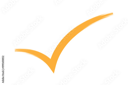 Hand drawn brush stroke gold orange or amber confirmation check mark sign icon texture on white background success business verification yes and ok symbol vector illustration