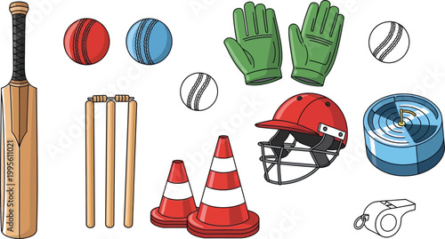 Cricket equipment and gear illustration Vector