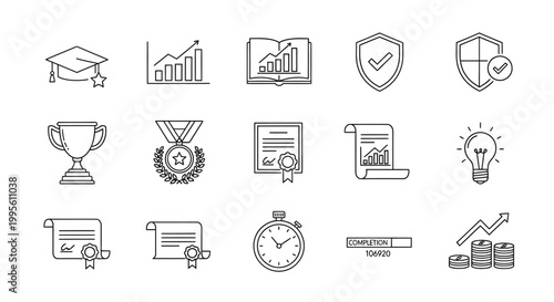 Business and achievement icons set.