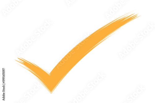 Hand drawn brush stroke gold orange or amber confirmation check mark sign icon texture on white background success business verification yes and ok symbol vector illustration