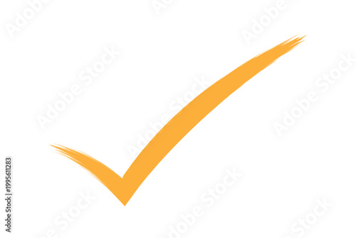 Hand drawn brush stroke gold orange or amber confirmation check mark sign icon texture on white background success business verification yes and ok symbol vector illustration