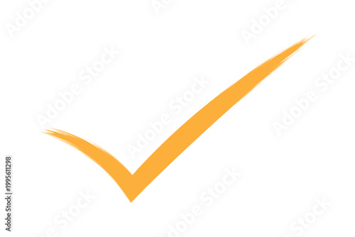Hand drawn brush stroke gold orange or amber confirmation check mark sign icon texture on white background success business verification yes and ok symbol vector illustration
