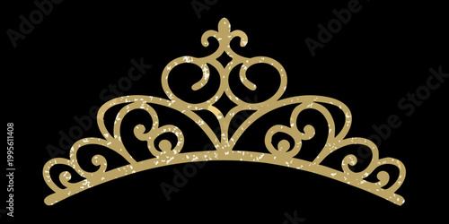 An ornate golden tiara design isolated on a black background