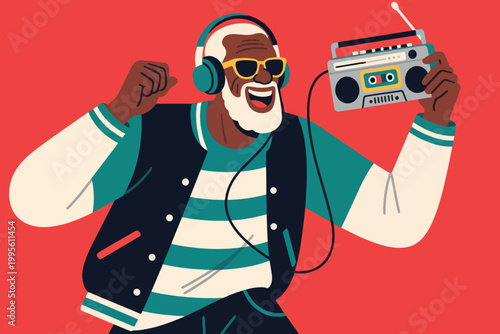 Vector A Cool Old Man Dressed Like a Hip Hop Rapper Illustration Creative Design Template 