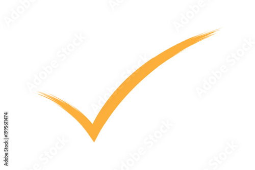 Hand drawn brush stroke gold orange or amber confirmation check mark sign icon texture on white background success business verification yes and ok symbol vector illustration