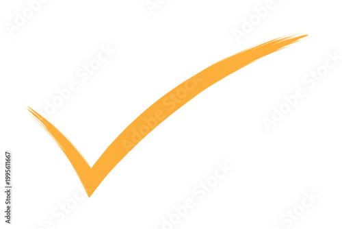 Hand drawn brush stroke gold orange or amber confirmation check mark sign icon texture on white background success business verification yes and ok symbol vector illustration