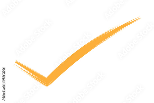 Hand drawn brush stroke gold orange or amber confirmation check mark sign icon texture on white background success business verification yes and ok symbol vector illustration