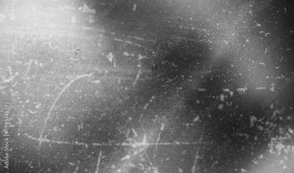 Naklejka premium Old film texture with scratches, noise and glitch shapes. Realistic overlay film texture in black-white, dust and grain. Distressed retro movie or photo negative effect of cinema nostalgia. Artwork