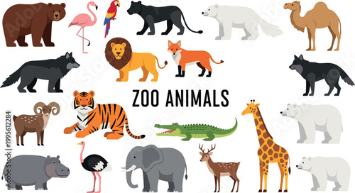 Zoo Animals Collection Including Bear, Lion, Tiger, Elephant, Giraffe, and More for Educational, Wildlife, and Illustration Designs