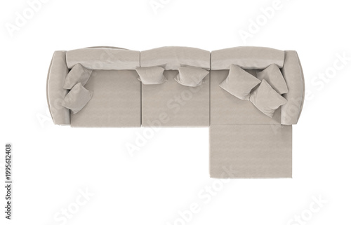 Canvastavla Beige Velvet L-Shape Sectional Sofa with Chaise, Top View on White Background