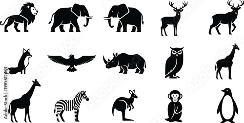 Silhouette collection of diverse animals a wildlife illustration