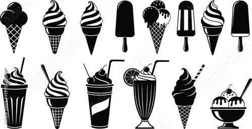 Black and white ice cream and frozen dessert collection