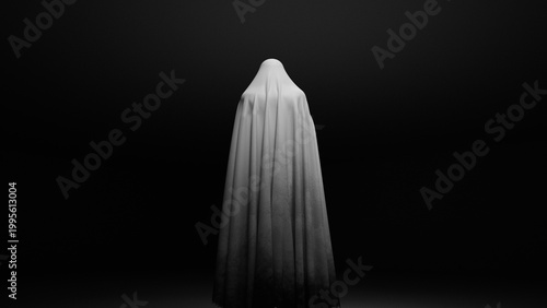 Spooky Halloween Spooky Ghost Horror Figure Haunting Spirit with Back View Dark Mysterious Shadows 3d illustration