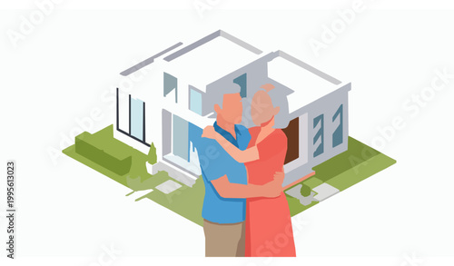 Mature Couple New Property Villa Isometric Real Estate Vector