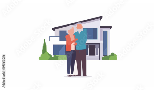 Happy Mature Couple New Home Owners Luxury Villa Portrait Vector