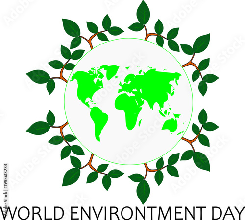World Environment Day Banner with Eco Theme.Featuring green earth, trees, and natural elements to promote awareness about climate change, conservation, and protecting our planet for future generations