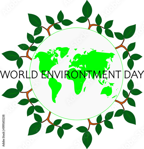 World Environment Day Banner with Eco Theme.Featuring green earth, trees, and natural elements to promote awareness about climate change, conservation, and protecting our planet for future generations