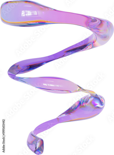 3D Colorful Glass abstract spiral shape element. Glossy iridescent geometric form. Crystal glass illustration with gradient dispersion effect