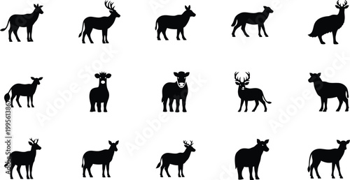 Silhouette collection of various deer species in different poses
