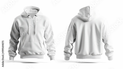 White hoodie floating front and back on white studio background