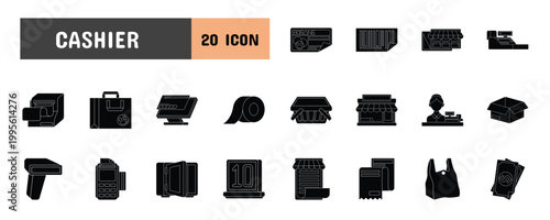 20 Cashier Glyph Icon Illustration Set