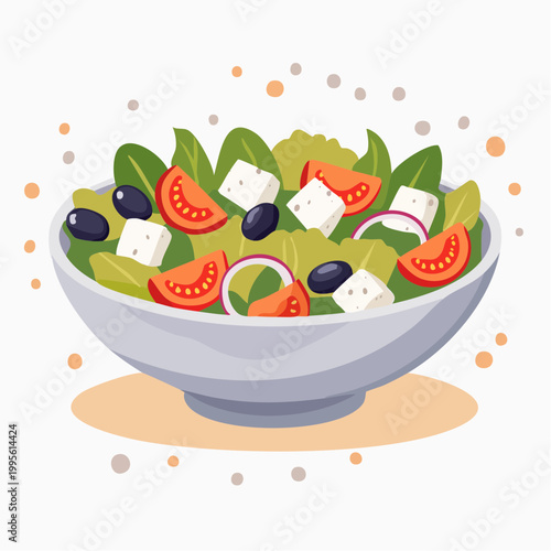 Illustration of a Fresh Greek Salad in a Bowl